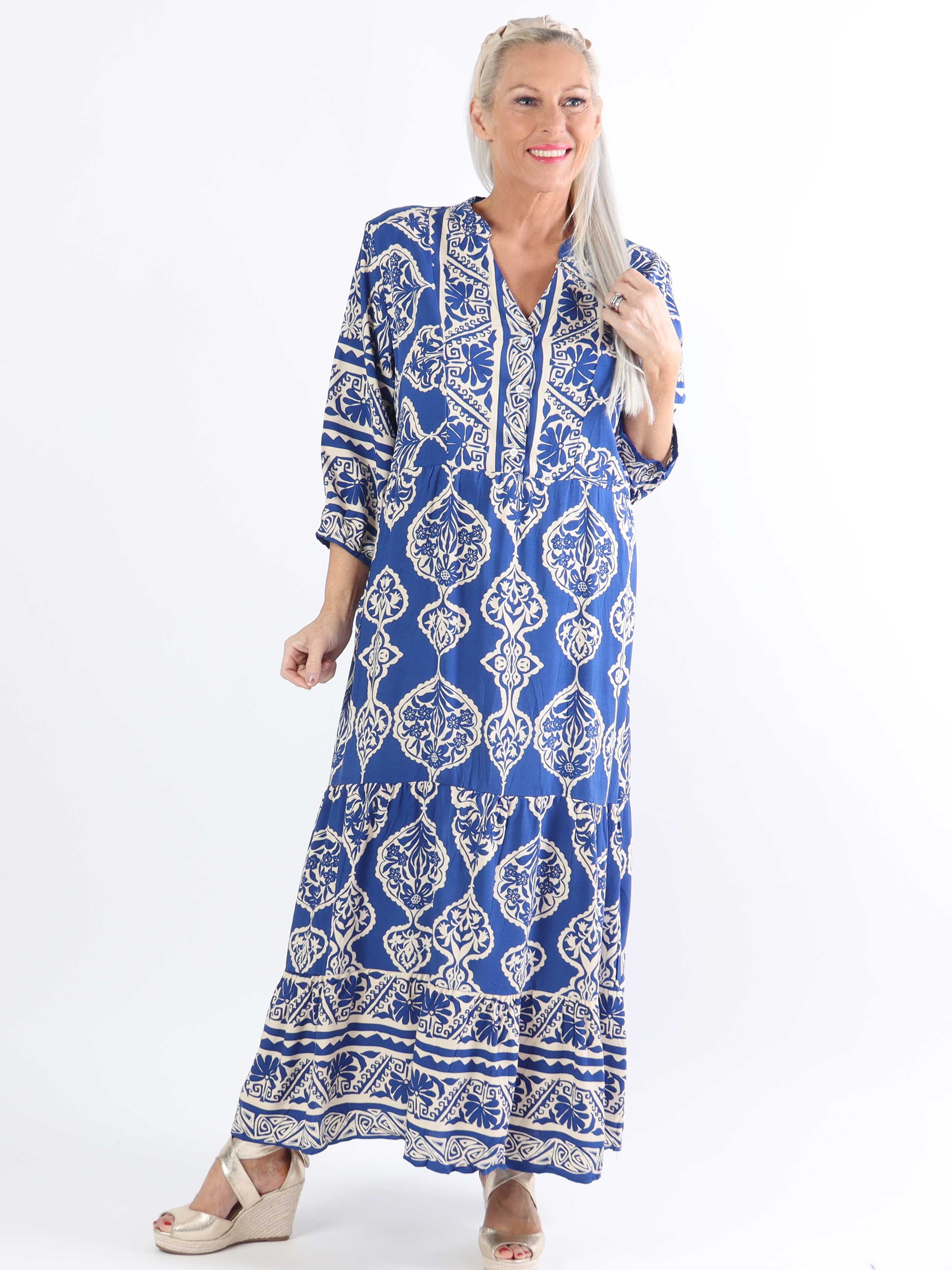 Melly - Lång mönstrad tunikaklänning i stora storlekar